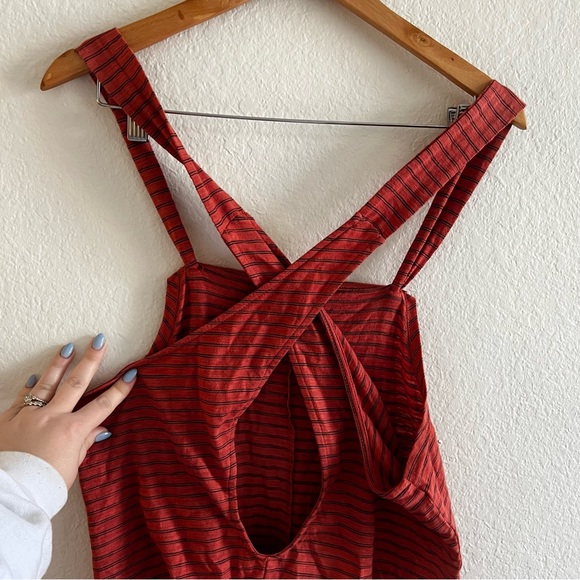 Forever 21 Red Striped Tie Strap Romper Overalls Sz S - Picture 5 of 7